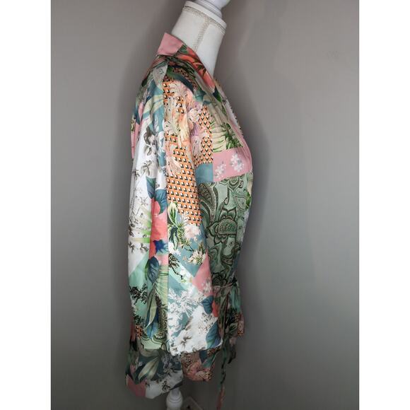 Zara Italian floral paisley tropical patchwork cardigan cover up lg - Picture 4 of 10